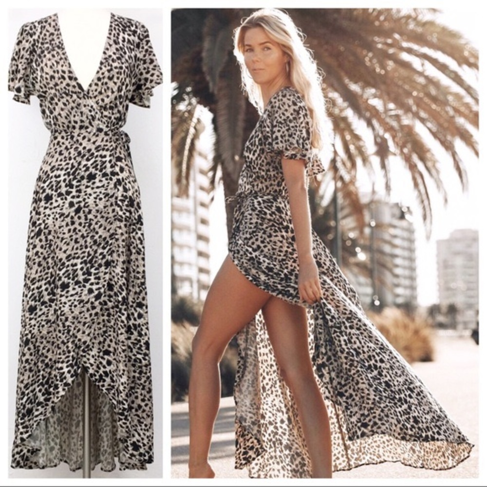 Auguste leopard wrap maxi slit dress XS (US2)